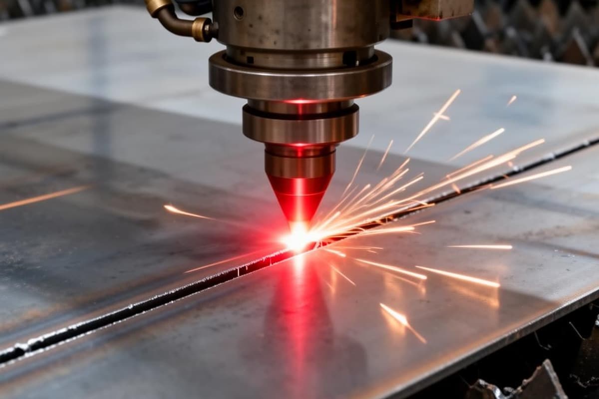 Cabeçote de corte a laser cortando chapa de aço